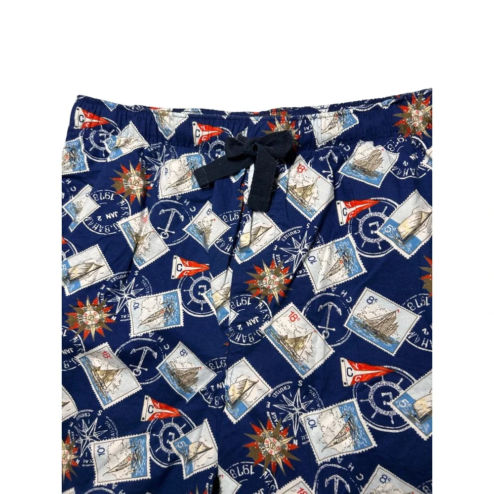 Chaps Mens Nautical Sailboat Print Shorts Blue Cotton Sleepwear Lounge Preppy L